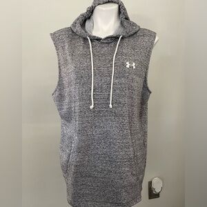 Men’s Under Armour Sleeveless Hooded Shirt Size L Gray ~ Kangaroo Pocket